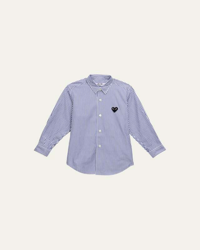 Kid's Play Striped Embroidered Heart Button Down Shirt, Size 2-6